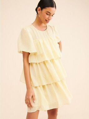 English Factory Yellow Gingham Tiered Mini Dress